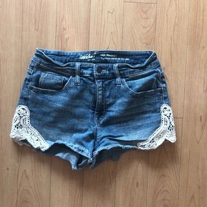 Mossimo high rise medium wash shorts with lace